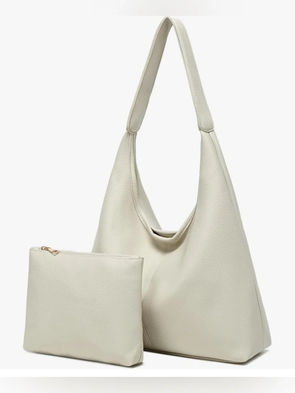 NWT Cream Ivory Slouchy Hobo Shoulder Bag & Matching Pouch Vegan Leather